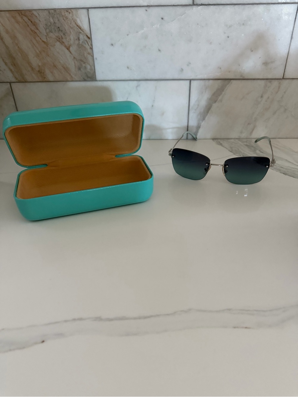 Tiffany & Co. Rimless Sunglasses with Teal Hard Case